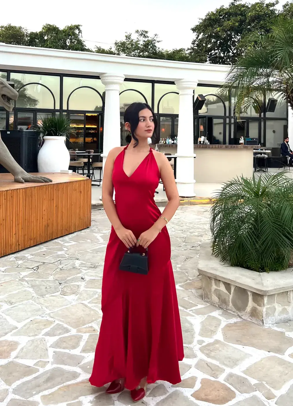Scarlet Satin Halter Gown view 2