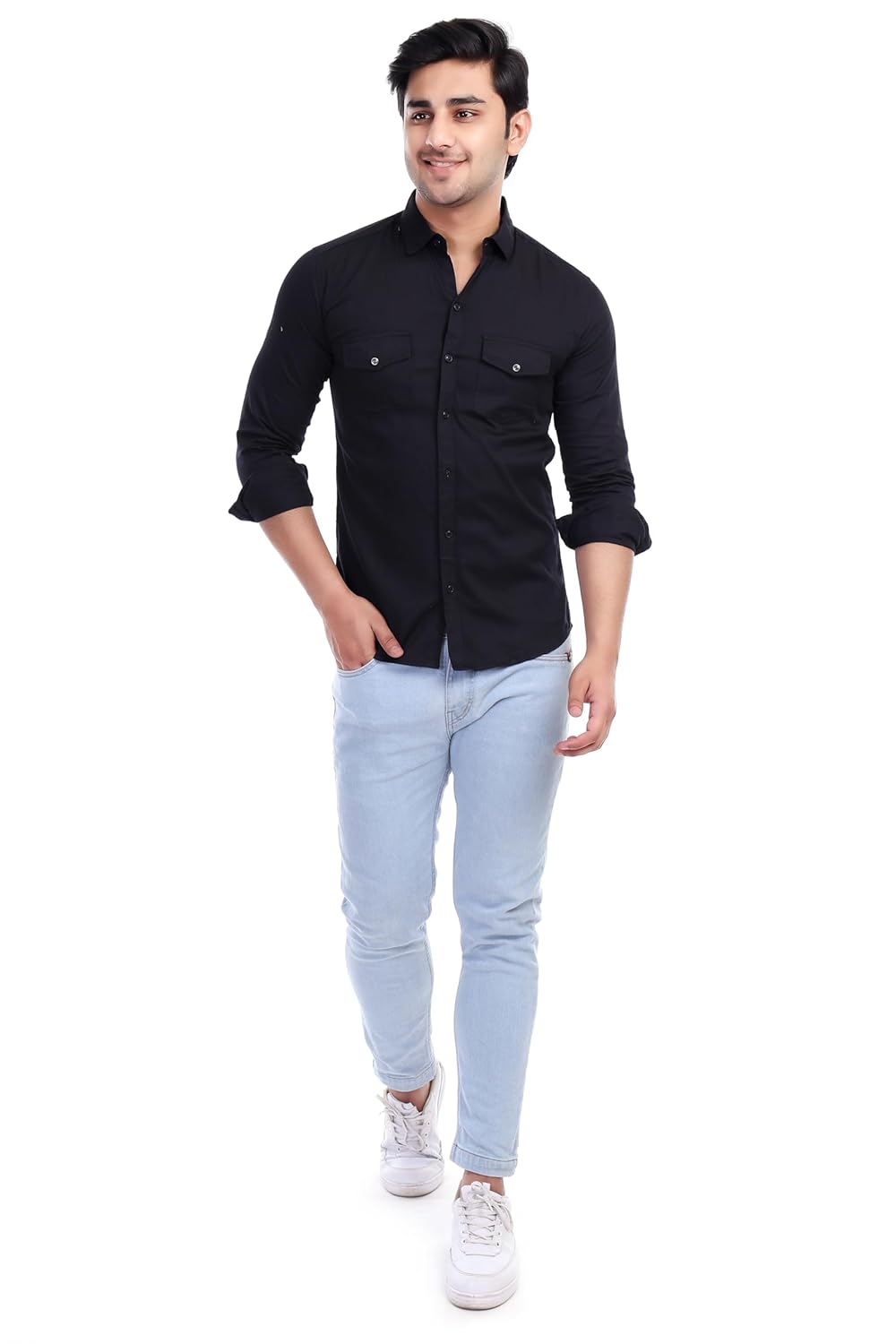 Al Bahar Men's Solid Slim Fit Cotton Casual Shirt with Spread Collar & Full Sleeves