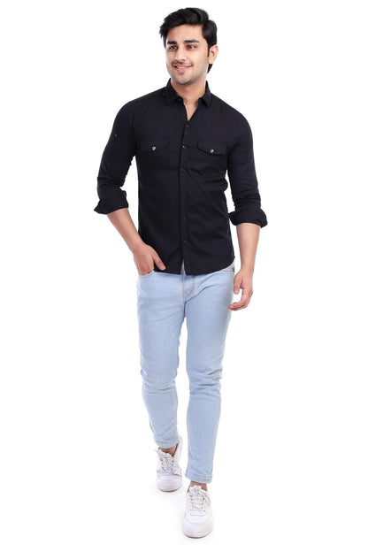 Al Bahar Men's Solid Slim Fit Cotton Casual Shirt with Spread Collar & Full Sleeves