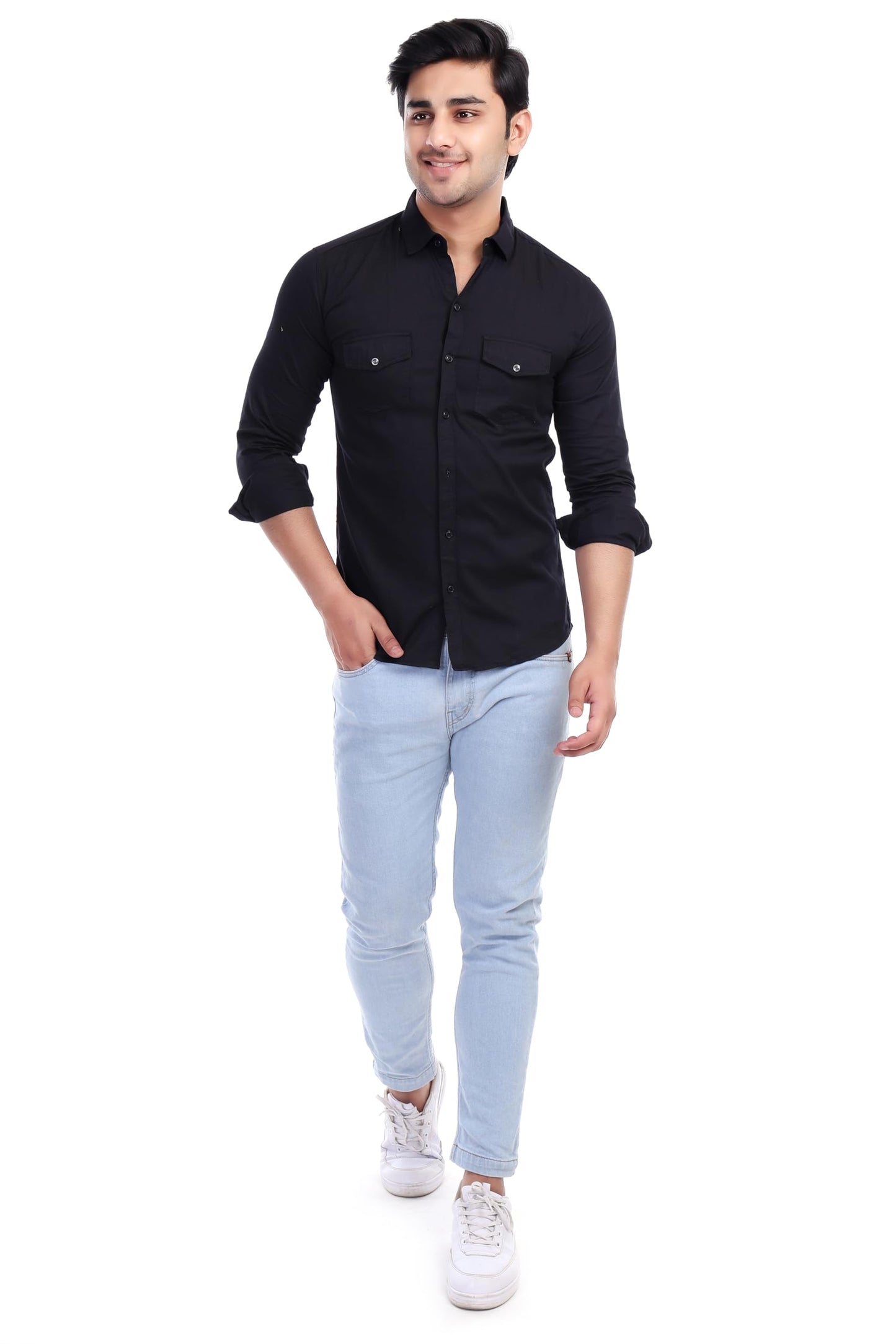 Al Bahar Men's Solid Slim Fit Cotton Casual Shirt with Spread Collar & Full Sleeves
