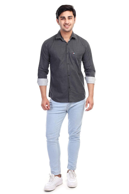 Carbon Black Al Bahar Men's Lightweight Pigment Shirt - Solid Slim Fit Shirt - Prefect for Festival, Party & Wedding
