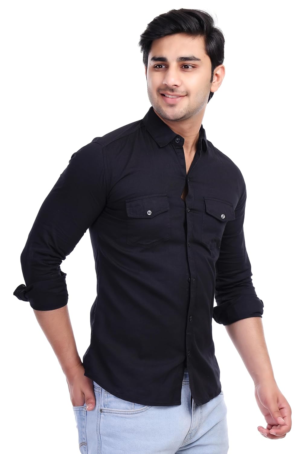 Al Bahar Men's Solid Slim Fit Cotton Casual Shirt with Spread Collar & Full Sleeves