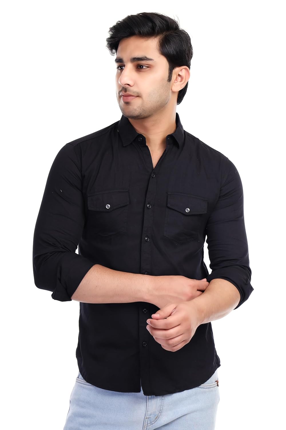 Al Bahar Men's Solid Slim Fit Cotton Casual Shirt with Spread Collar & Full Sleeves