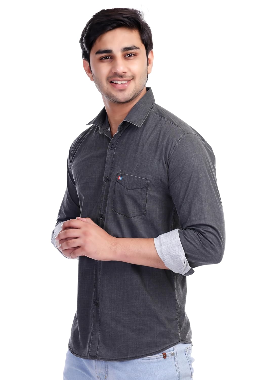Carbon Black Al Bahar Men's Lightweight Pigment Shirt - Solid Slim Fit Shirt - Prefect for Festival, Party & Wedding
