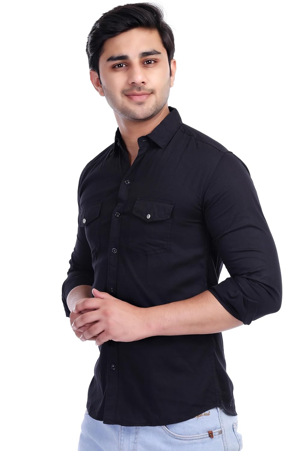 Al Bahar Men's Solid Slim Fit Cotton Casual Shirt with Spread Collar & Full Sleeves