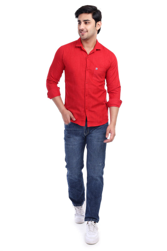 Red Al Bahar Men's Lightweight Lilan naps Shirt - Solid Full Sleeve Shirt - Prefect for Festival, Party & Wedding