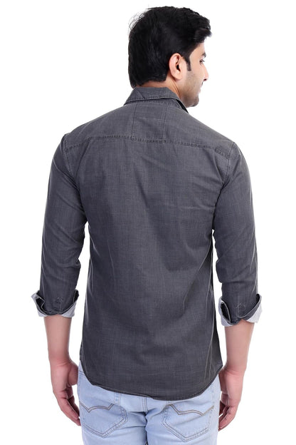 Carbon Black Al Bahar Men's Lightweight Pigment Shirt - Solid Slim Fit Shirt - Prefect for Festival, Party & Wedding