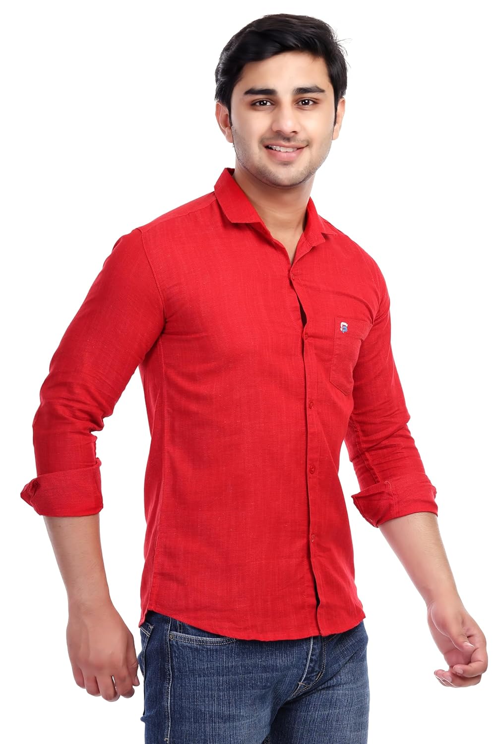Red Al Bahar Men's Lightweight Lilan naps Shirt - Solid Full Sleeve Shirt - Prefect for Festival, Party & Wedding