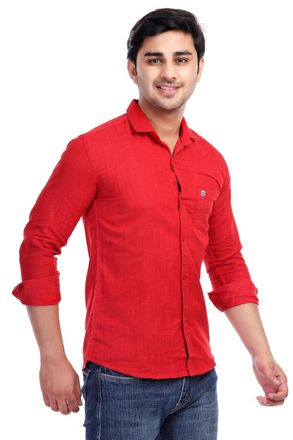 Red Al Bahar Men's Lightweight Lilan naps Shirt - Solid Full Sleeve Shirt - Prefect for Festival, Party & Wedding