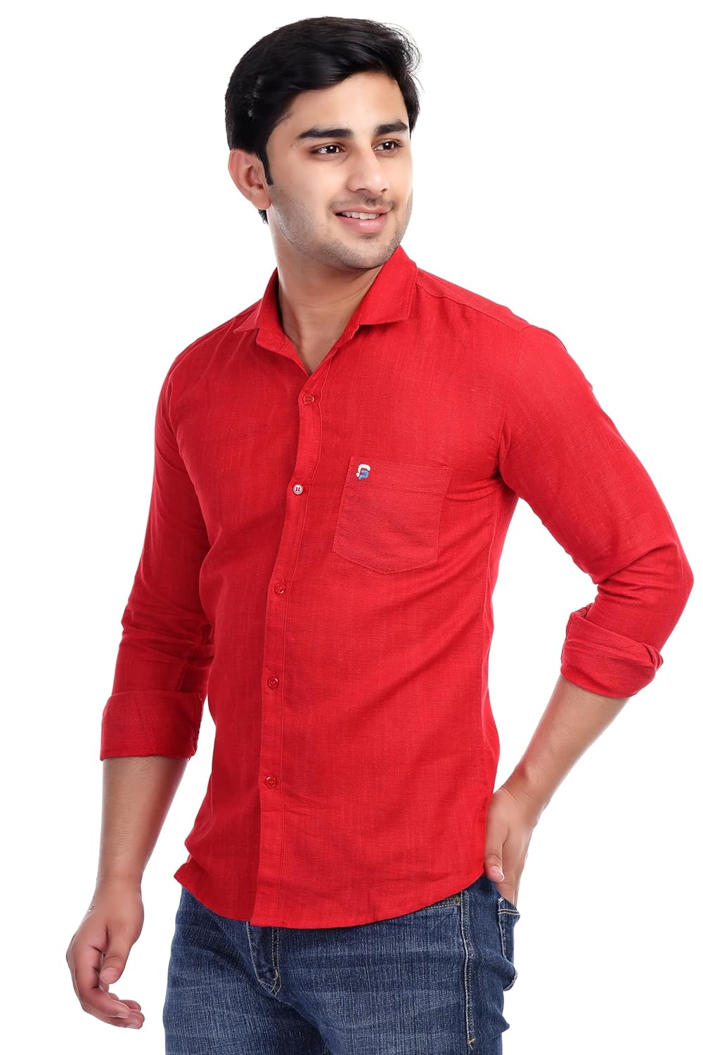 Red Al Bahar Men's Lightweight Lilan naps Shirt - Solid Full Sleeve Shirt - Prefect for Festival, Party & Wedding