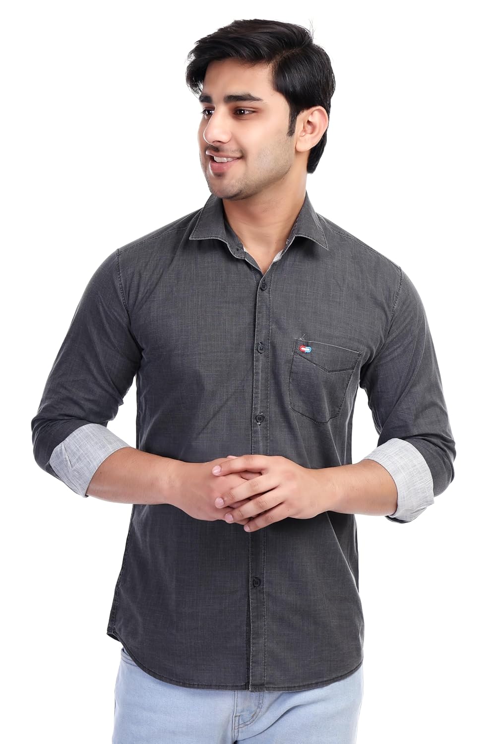 Carbon Black Al Bahar Men's Lightweight Pigment Shirt - Solid Slim Fit Shirt - Prefect for Festival, Party & Wedding