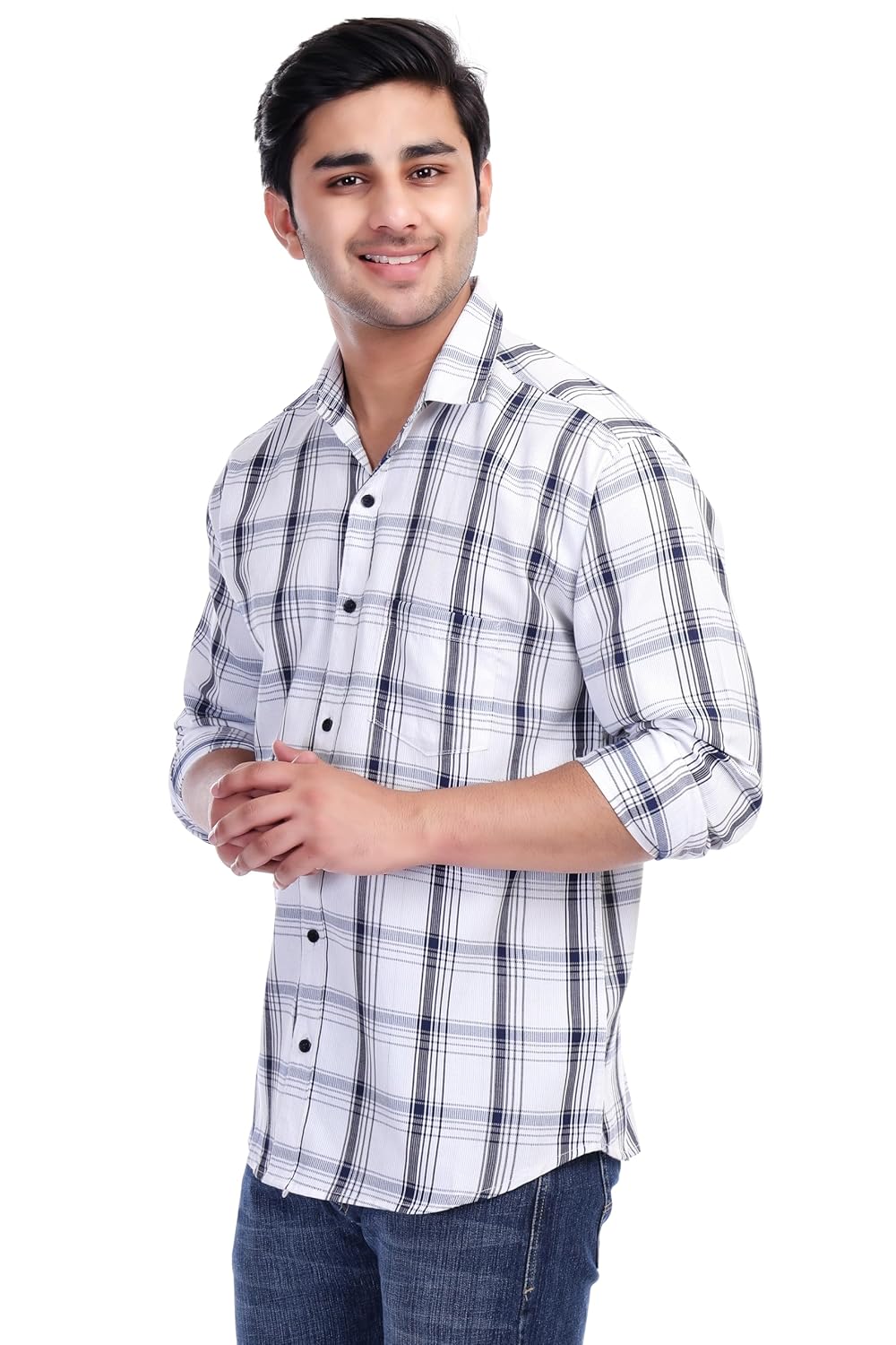 White Al Bahar Men's Lightweight Lilan Check Shirt - Checks Full Sleeve Shirt - Prefect for Festival, Party & Wedding