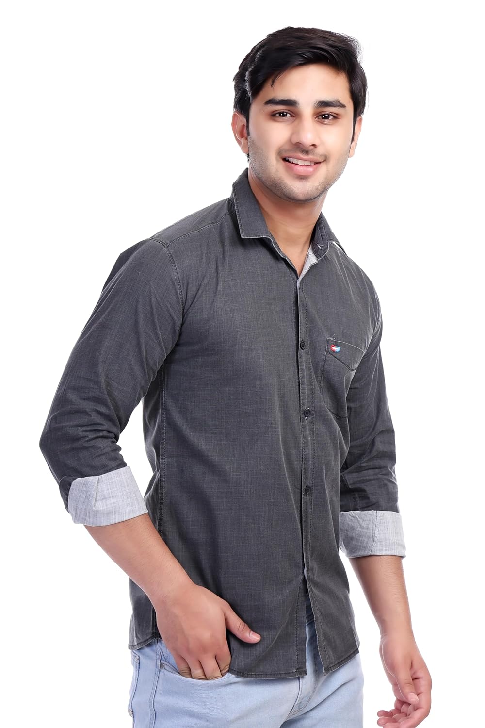 Carbon Black Al Bahar Men's Lightweight Pigment Shirt - Solid Slim Fit Shirt - Prefect for Festival, Party & Wedding