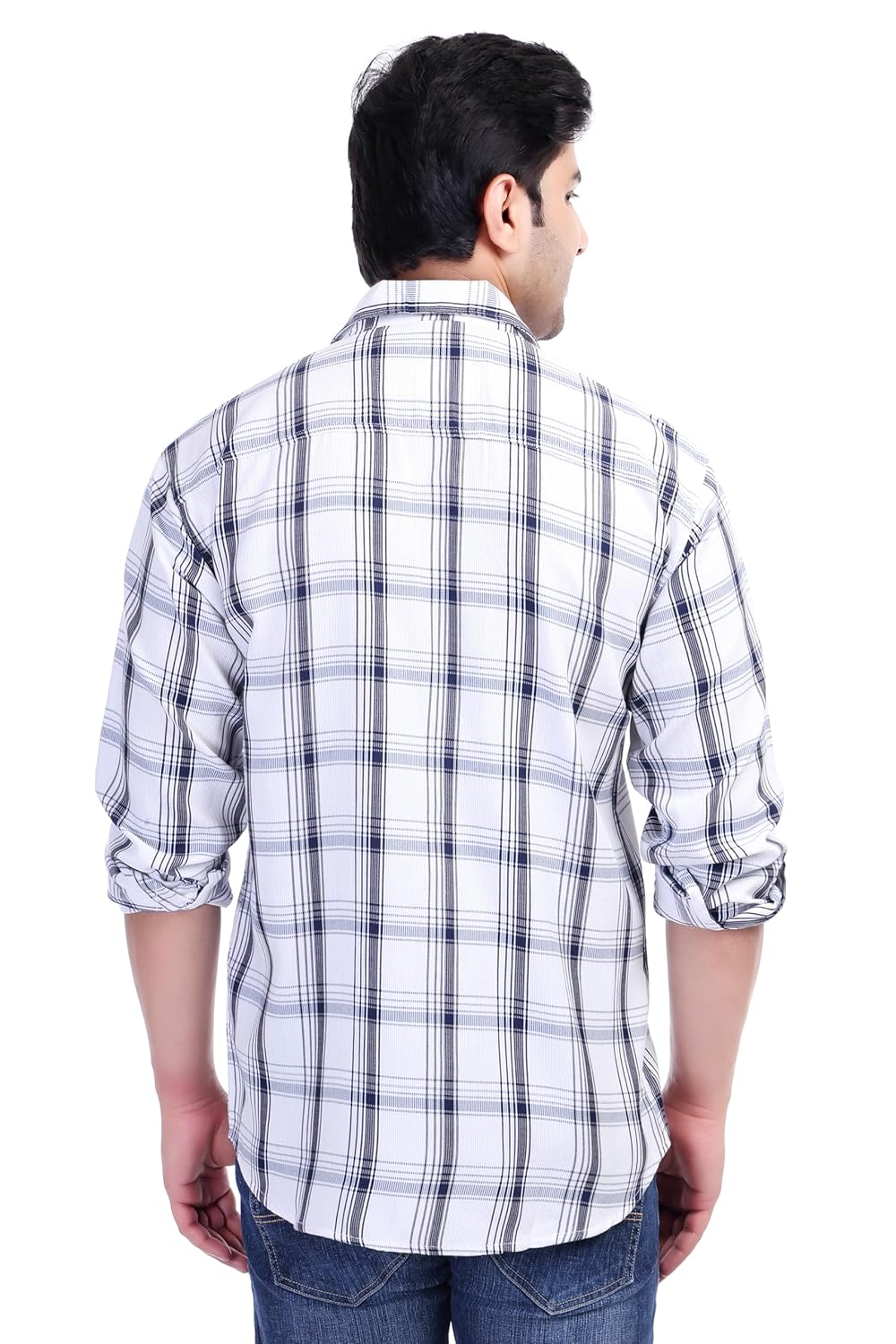 White Al Bahar Men's Lightweight Lilan Check Shirt - Checks Full Sleeve Shirt - Prefect for Festival, Party & Wedding