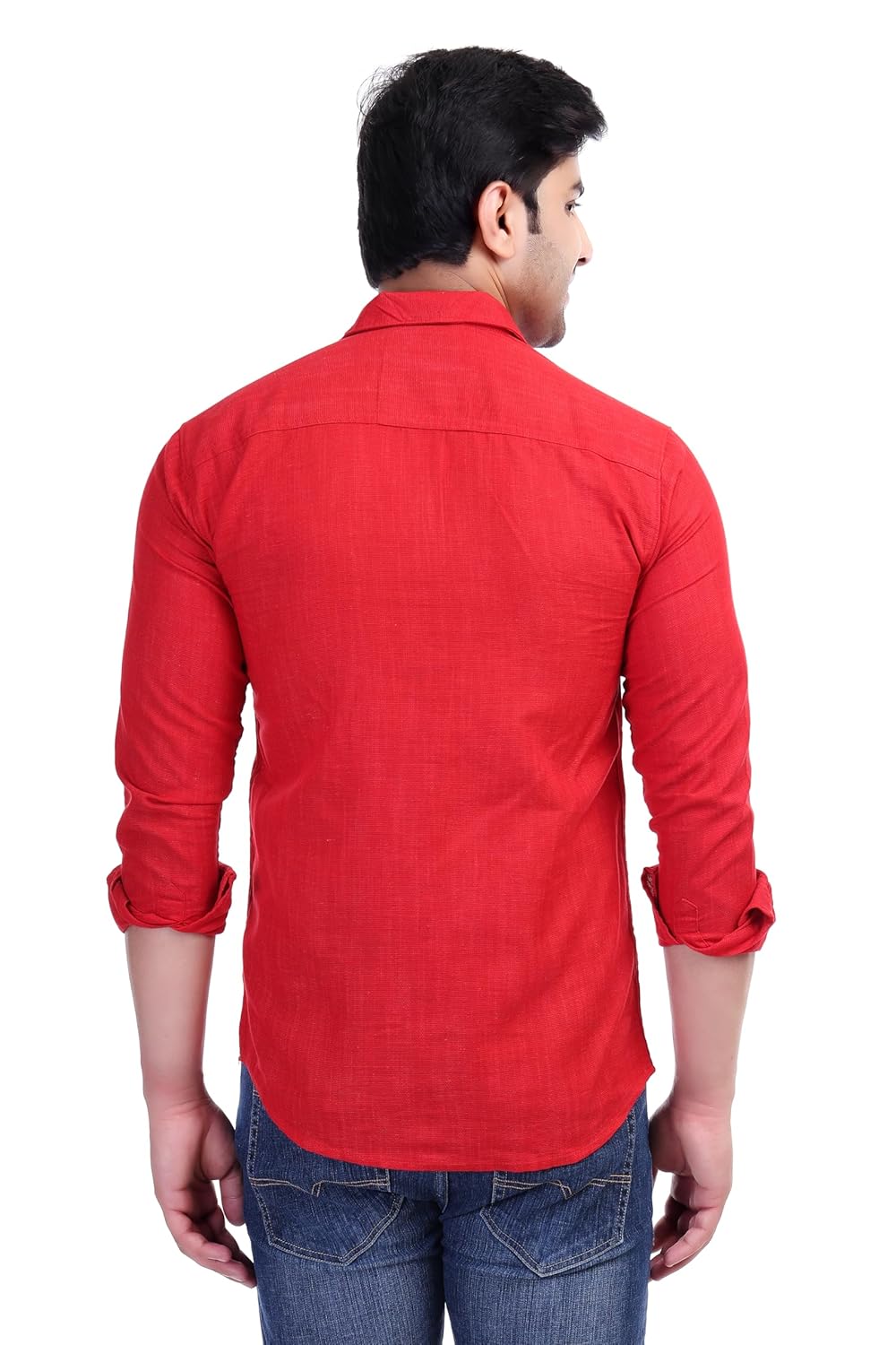 Red Al Bahar Men's Lightweight Lilan naps Shirt - Solid Full Sleeve Shirt - Prefect for Festival, Party & Wedding