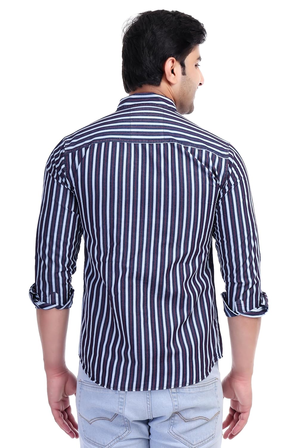Al Bahar Men's Lightweight Denim Strip Shirt - Blue, Striped Printed Shirt - Prefect for Festival, Party & Wedding