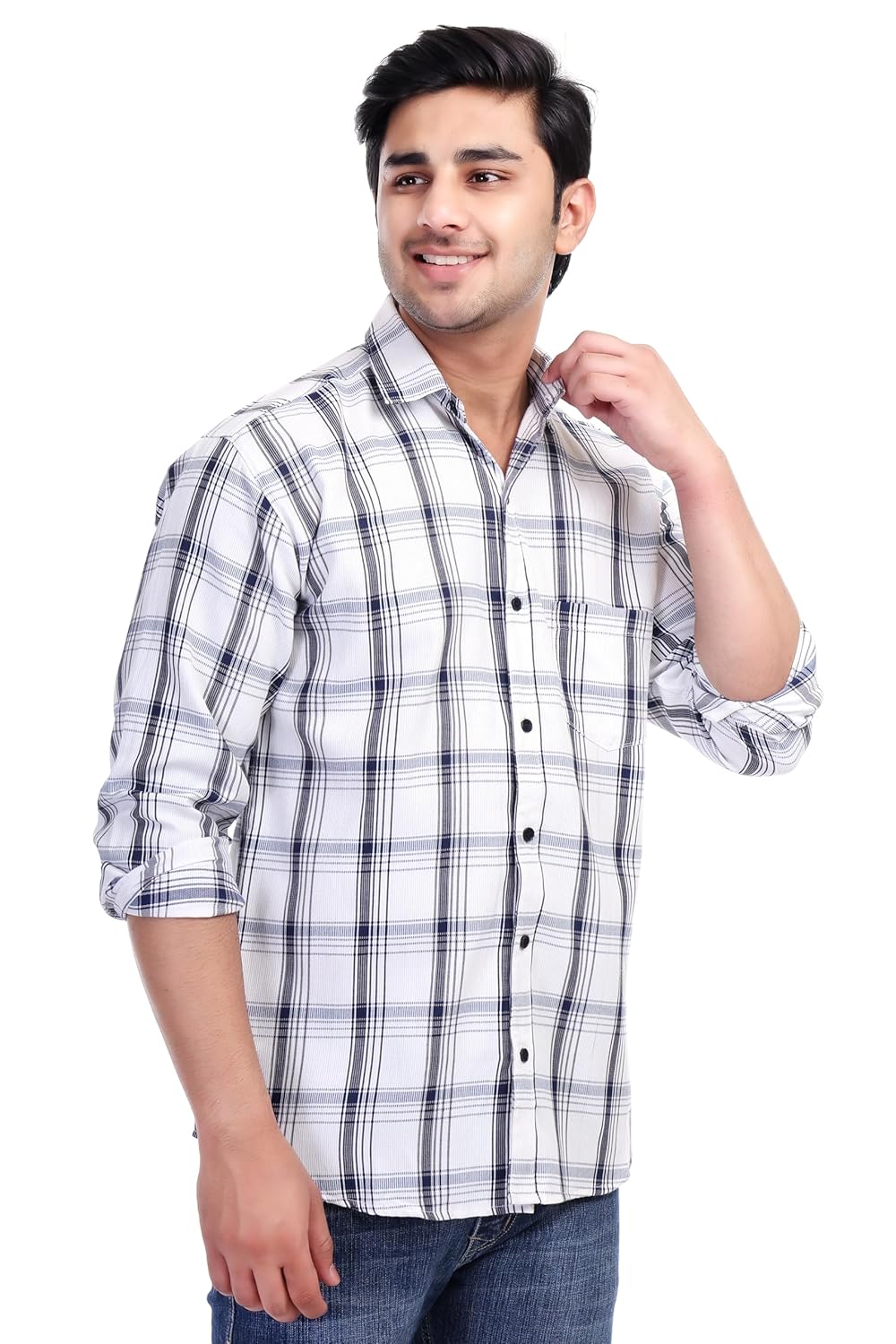 White Al Bahar Men's Lightweight Lilan Check Shirt - Checks Full Sleeve Shirt - Prefect for Festival, Party & Wedding